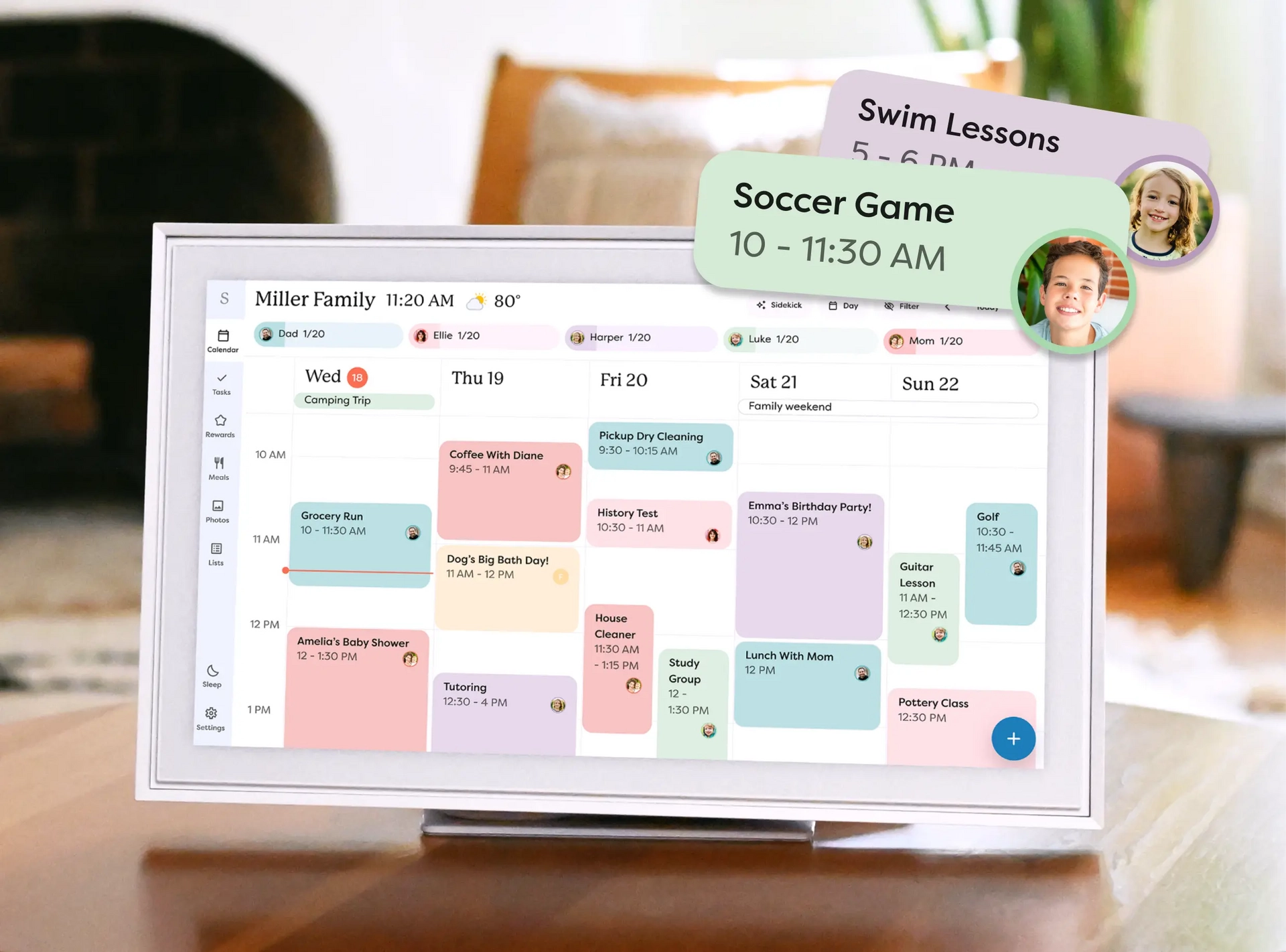 Skylight Calendar 15" on a countertop with a plant and bookcase in the background